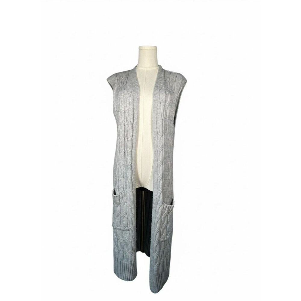 Gray Longline Sleeveless Cable knit Cardigan‎ Size Large